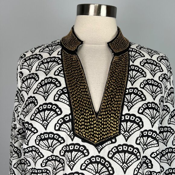 Soft Surroundings Womens Rocio Pullover Tunic Black Gold Beaded size Medium - Picture 4 of 14